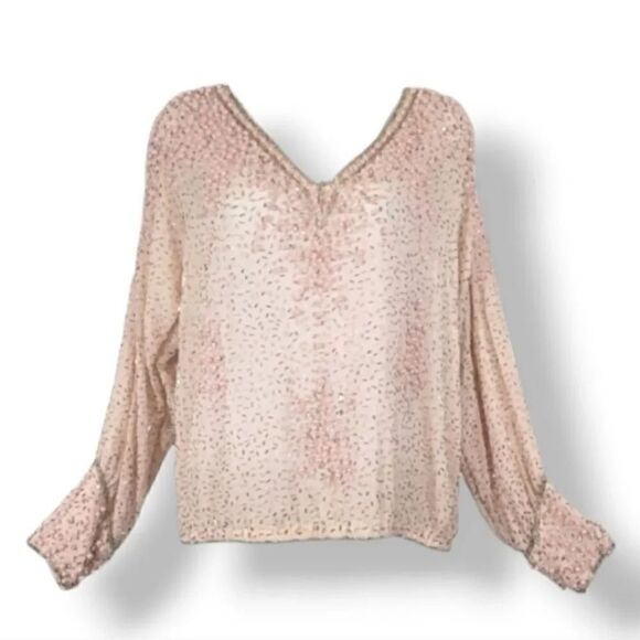 Vintage 70s 80s Neiman Marcus Judith Ann Creations 100% Silk Beaded Blouse Small - Picture 13 of 13